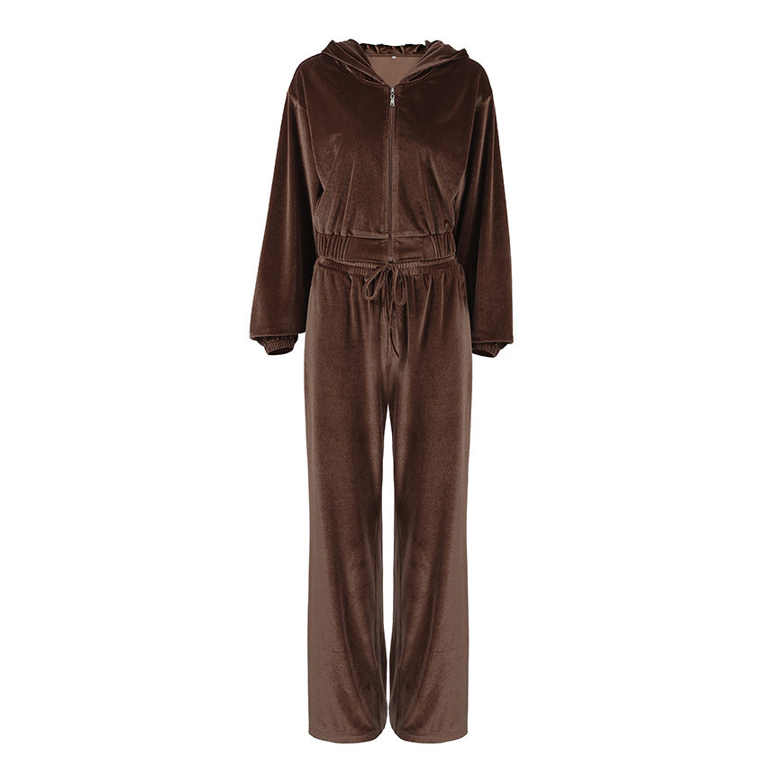 Damen bequemer Sportanzug mit lockerer Passform und Kapuzenjacke WW