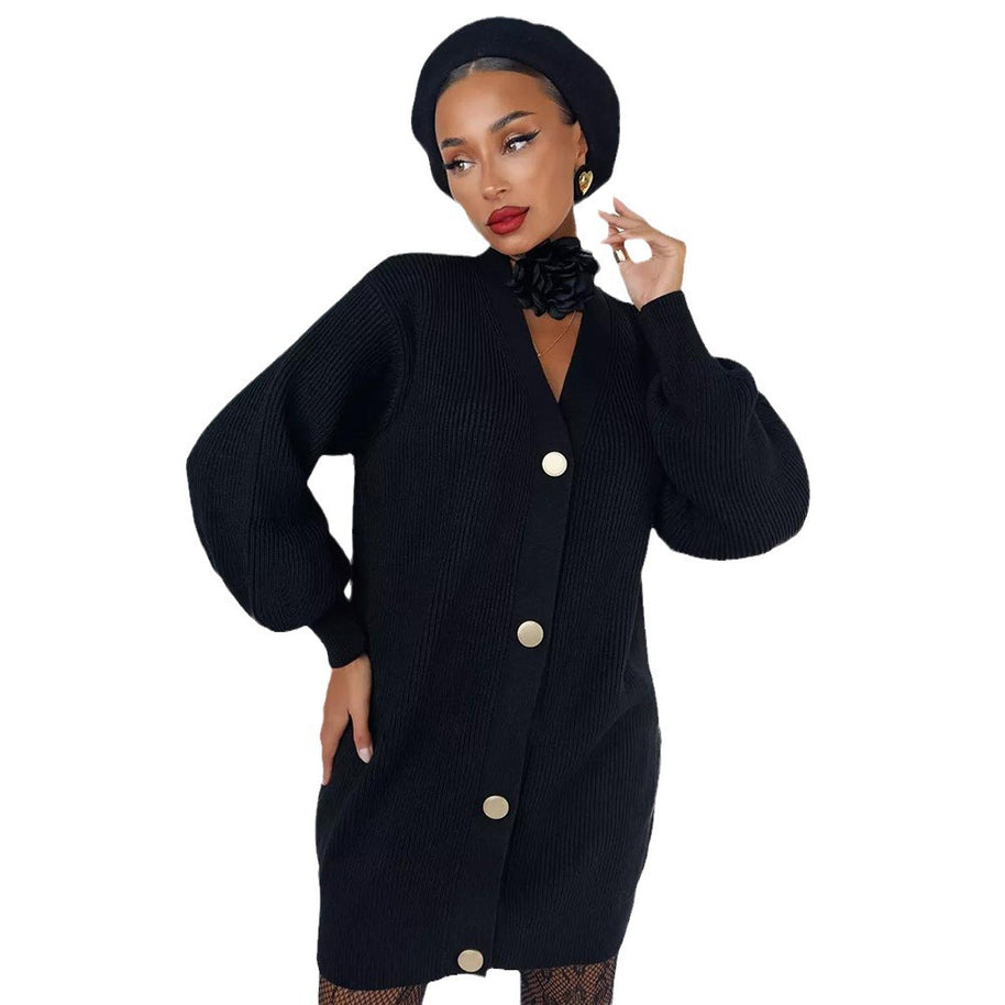 Damen Strickjacke mit Puffärmeln und Knopfdétails WW
