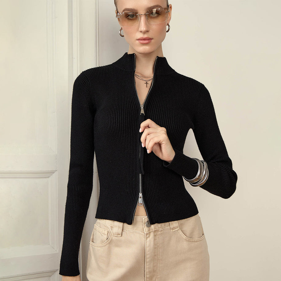 Damen sportlicher Strickpullover mit hohem Kragen WW