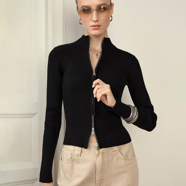 Damen sportlicher Strickpullover mit hohem Kragen WW