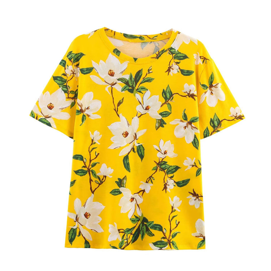 Damen T-Shirt aus hochwertiger Baumwolle mit floralem Print und lässigem Schnitt WW