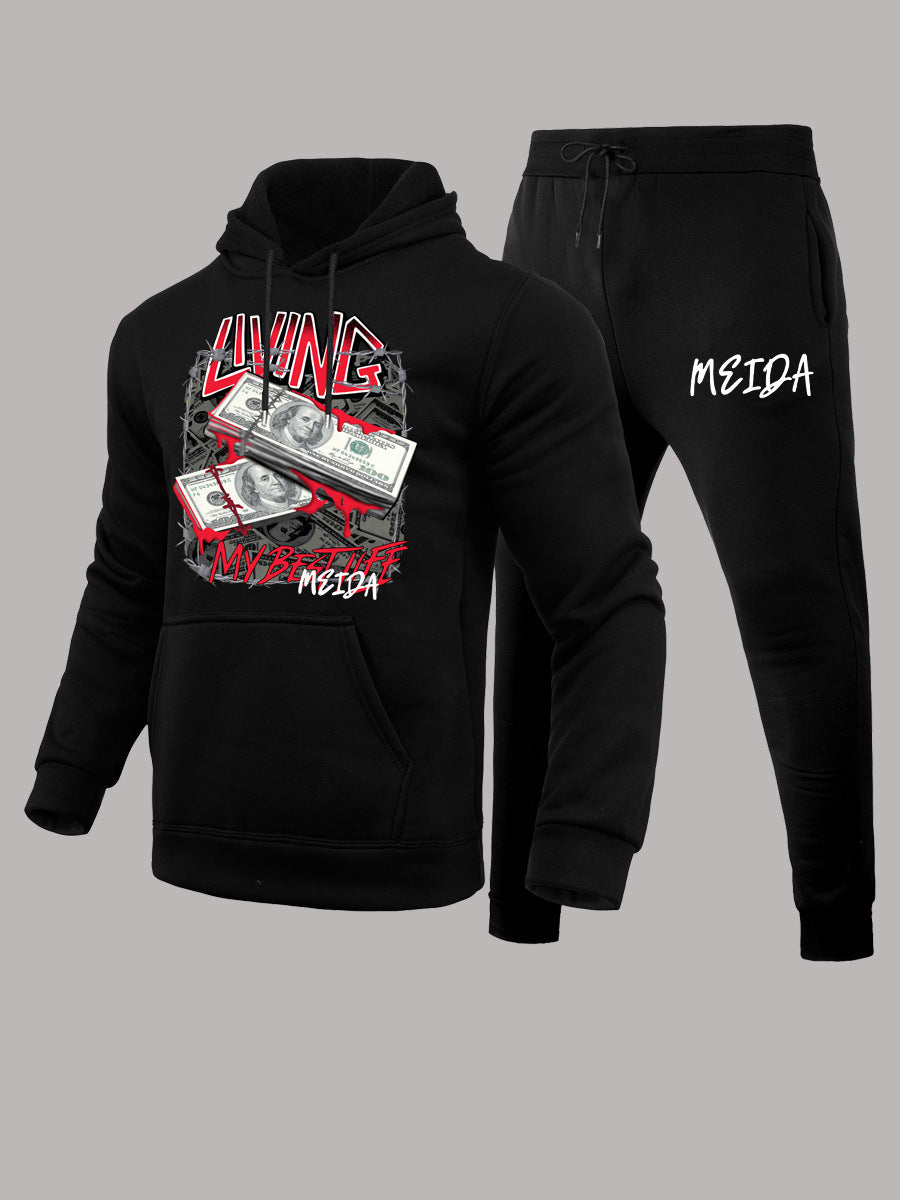 Damen Sportliches Hoodie und Jogginghose Set mit kreativem Druck WW