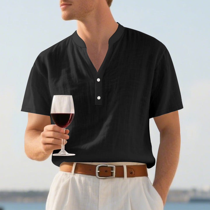 Herren nan sommerliches Nehru-Hemd aus Leinenmix mit kurzer Knopfleiste W&W Mode
