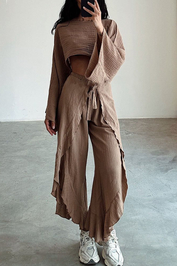 Damen Lässiges Zweiteiliges Set mit oversize Oberteil und weiten Hosen WW