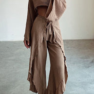Damen Lässiges Zweiteiliges Set mit oversize Oberteil und weiten Hosen WW