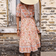 Damen Maxikleid mit floralen Mustern und Rüschen WW