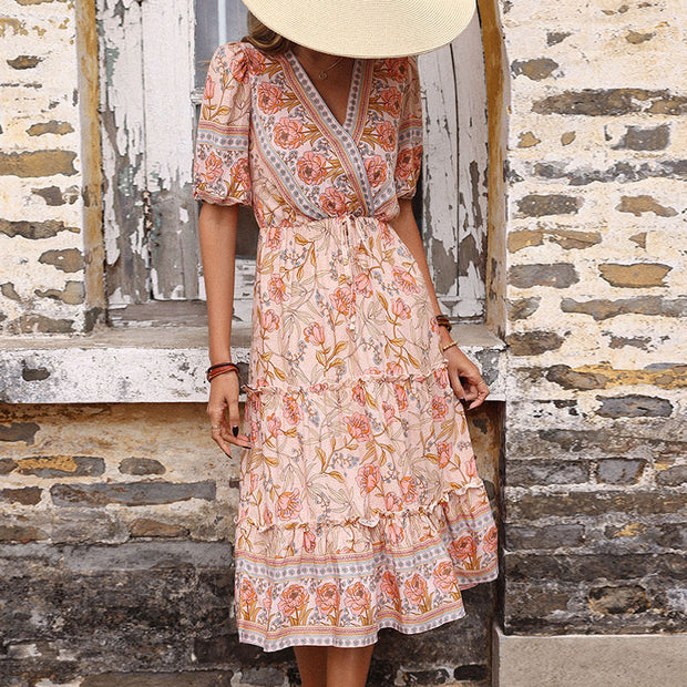 Damen Maxikleid mit floralen Mustern und Rüschen WW
