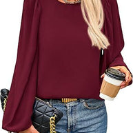 Damen Bluse mit angeschnittenen Ärmeln und eleganten Puffärmeln WW