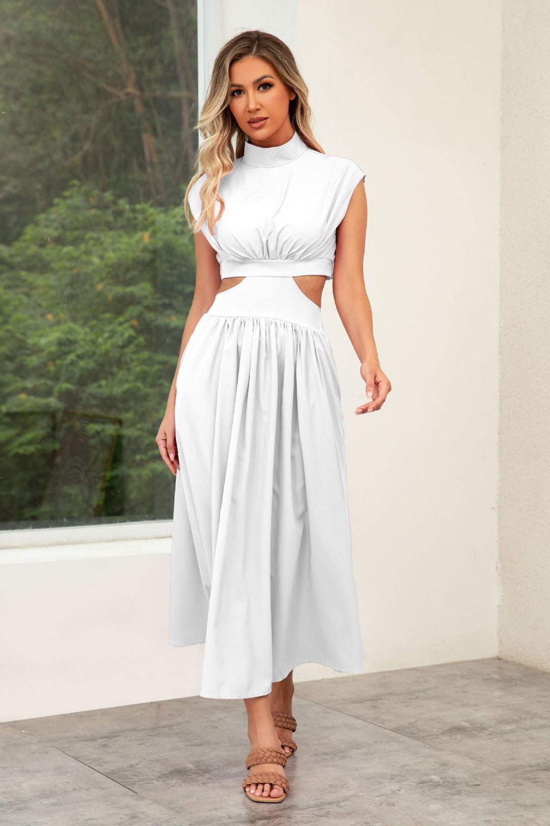 Damen Cut-Out Sommerkleid mit hohem Kragen W&W Mode