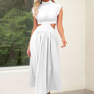 Damen Cut-Out Sommerkleid mit hohem Kragen WW