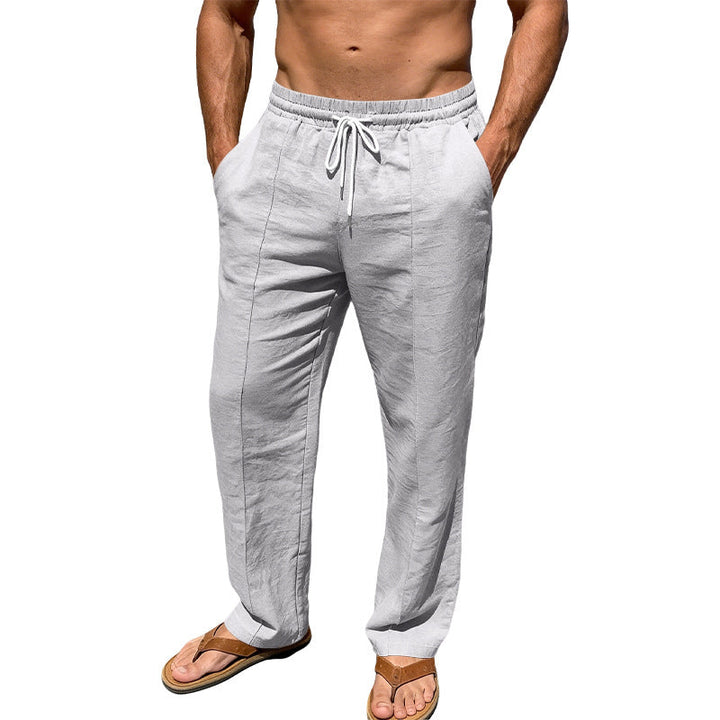 Herren nan atmungsaktive Leinenmisch-Hose mit Tunnelzug Bügelfalte und geradem Bein W&W Mode
