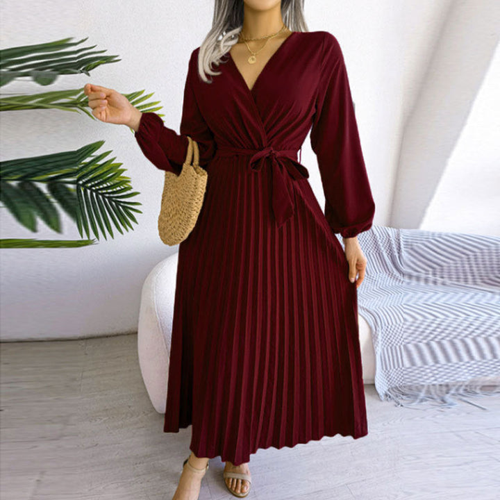 Damen Wickelkleid mit Faltenrock und langem Arm W&W Mode