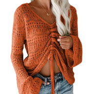 Damen angesagter V-Ausschnitt Pullover mit Raffung WW