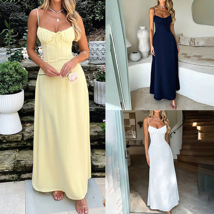 Damen Maxikleid mit eleganter Schnürdetail und Puffärmeln W&W Mode
