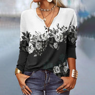 Damen Langarmshirt mit detailliertem Druck und Knopfleiste WW