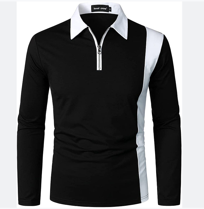 Herren Langarm Poloshirt mit modernem Reißverschluss und kontrastierenden Einsätzen WW