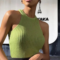 Damen Rippstrick Crop-Top mit hochgezogenem Ausschnitt WW