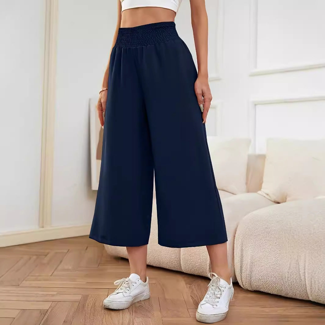 Damen Weite, hoch geschnittene Palazzohose mit elastischem Bund und fließendem Material WW