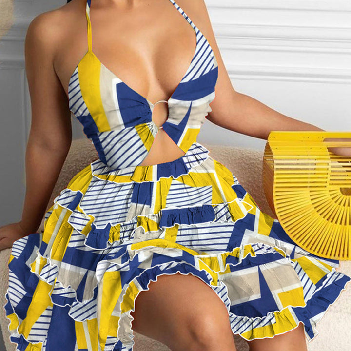 Damen Sommerkleid mit tiefem Ausschnitt und Rüschendetails W&W Mode