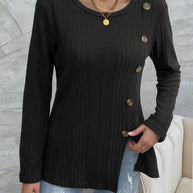 WW Schwarzes Rundhals schrägknopf Strickoberteil