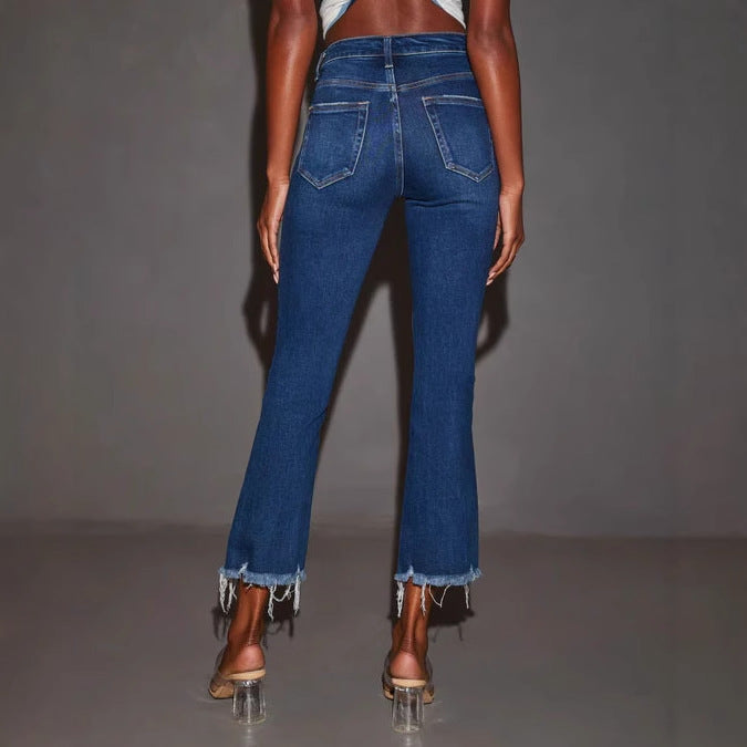 Damen Flared Jeans mit fransendem Saum und lässigem Destroyed-Effekt W&W Mode