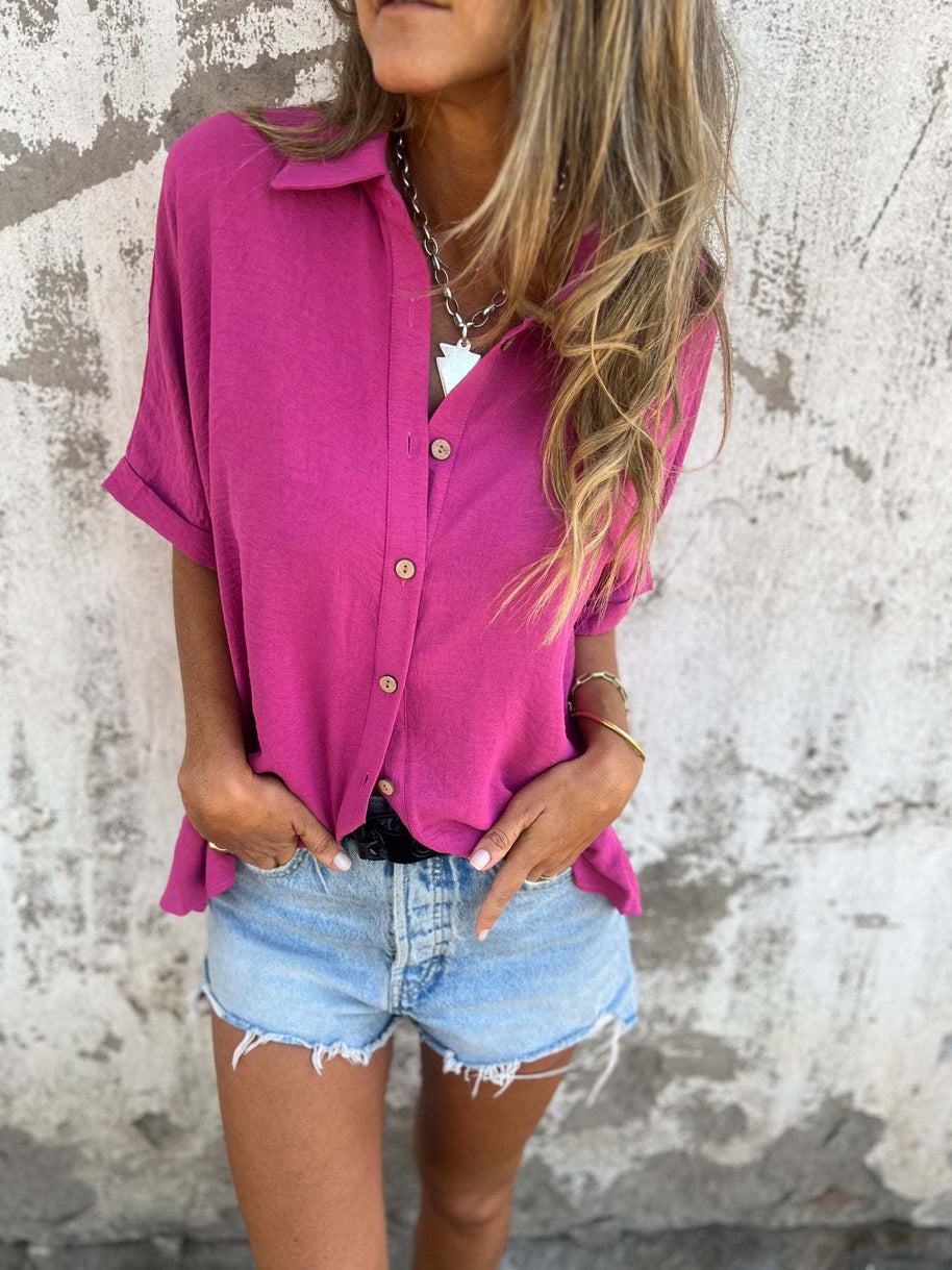 Damen modische Bluse mit ganzflächigem Knopfverschluss und legerem Schnitt