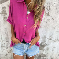 Damen modische Bluse mit ganzflächigem Knopfverschluss und legerem Schnitt