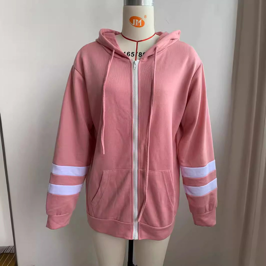 Damen sportliche Kapuzenjacke mit kontrastierenden Streifen WW