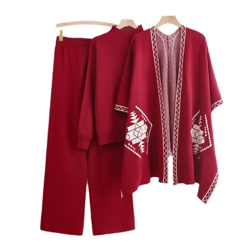 Damen Strick-Loungewear-Set mit außergewöhnlichem Poncho-Stil WW