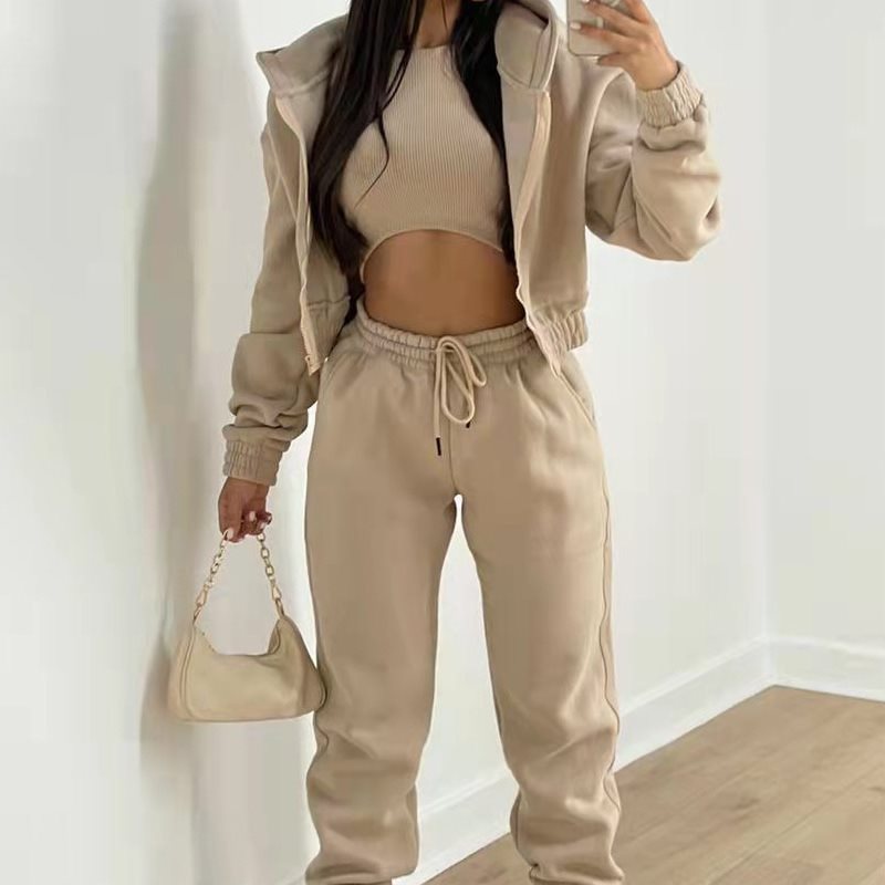 Damen sporty cropped Hoodie und Jogginghose Set WW