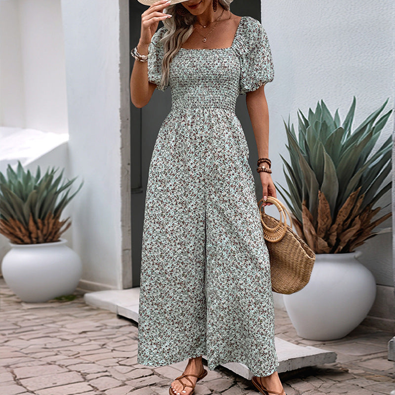Damen Blumiger Overall mit weitem Bein WW
