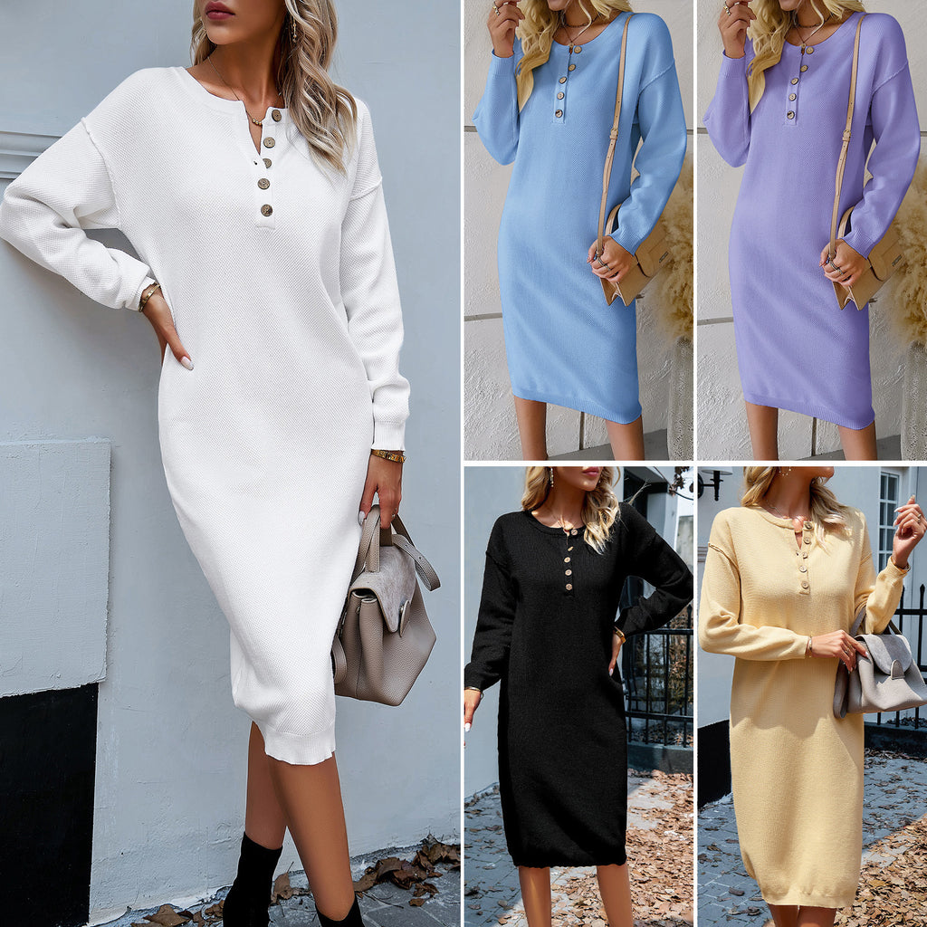Damen Strickkleid mit Knopfleiste und lockerer Passform WW
