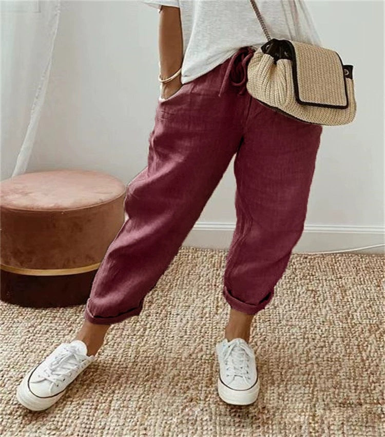 Damen Bequeme und lässige Chino-Hose mit elastischem Bund WW