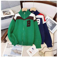 Damen Sportlicher Stehkragen-Strickpullover mit Reißverschluss und kontrastierenden Details WW