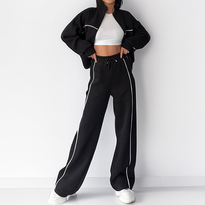 Damen sportliches Set mit hohem Kragen und weitem Bein WW
