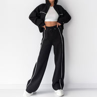 Damen sportliches Set mit hohem Kragen und weitem Bein WW