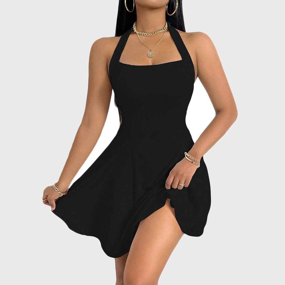Damen charmantes Sommerkleid mit tiefem Ausschnitt und schwingendem Rock WW