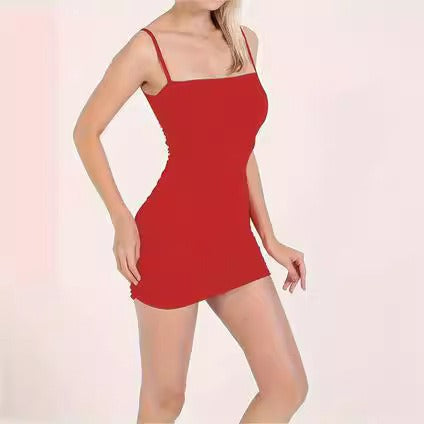 Damen figurbetontes Minikleid mit verstellbaren Trägern und Raffung W&W Mode