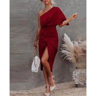 Damen schickes, asymmetrisches Abendkleid mit elegantem Schlitz und raffinierter Drapierung WW