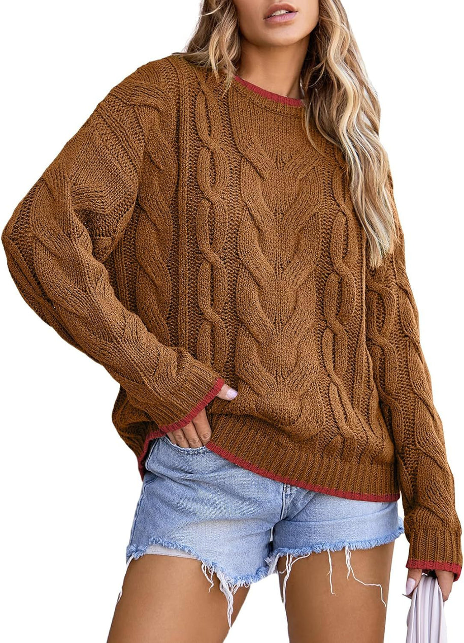 Damen Strickpullover mit grobem Zopfmuster WW