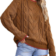 Damen Strickpullover mit grobem Zopfmuster WW