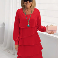 Damen schickes Rüschensommerkleid mit Langarm WW