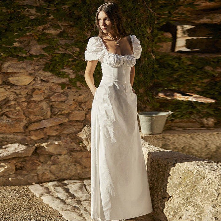 Damen Maxikleid mit Puffärmeln und romantischem Rüschendetail W&W Mode