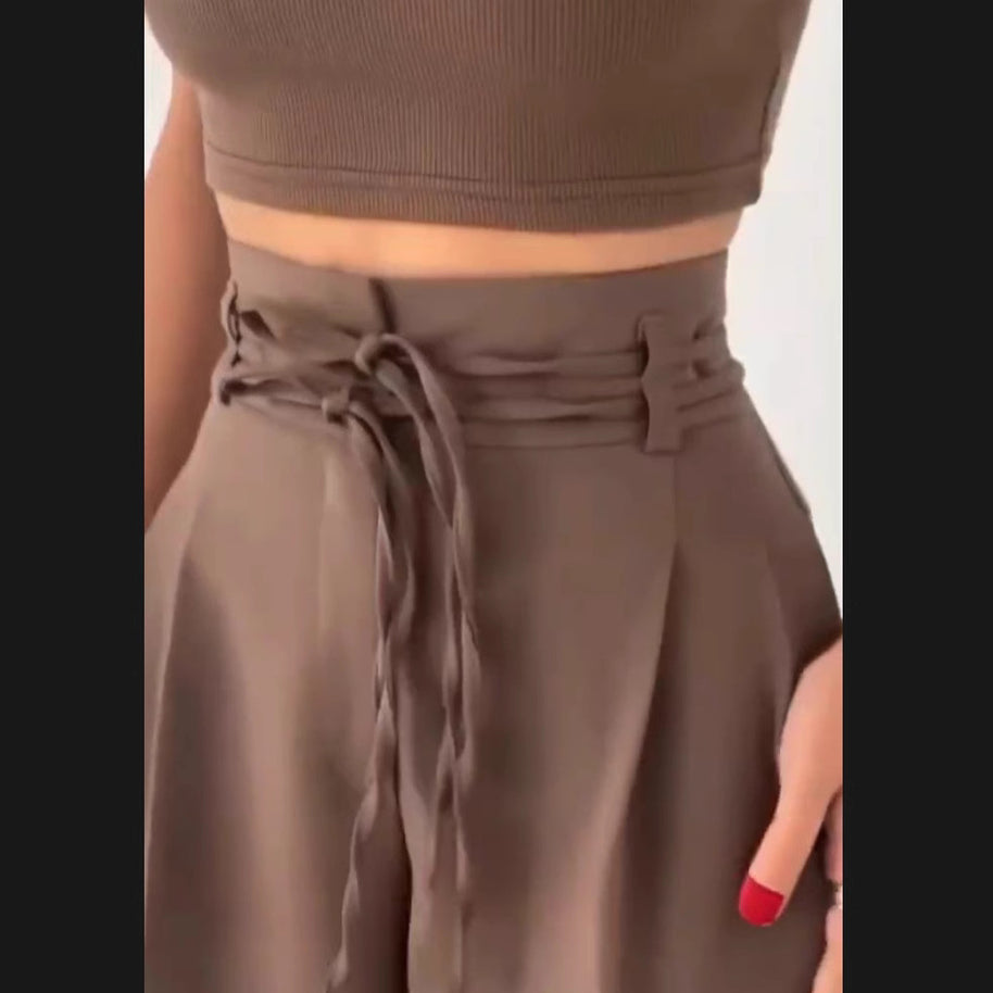 Damen Weite Hochbund-Hose mit raffinierter Drapierung WW