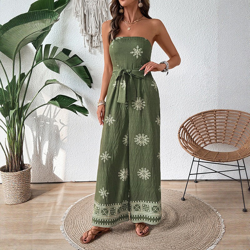 Damen Jumpsuit mit schulterfreiem Design und elegantem Bindegürtel WW