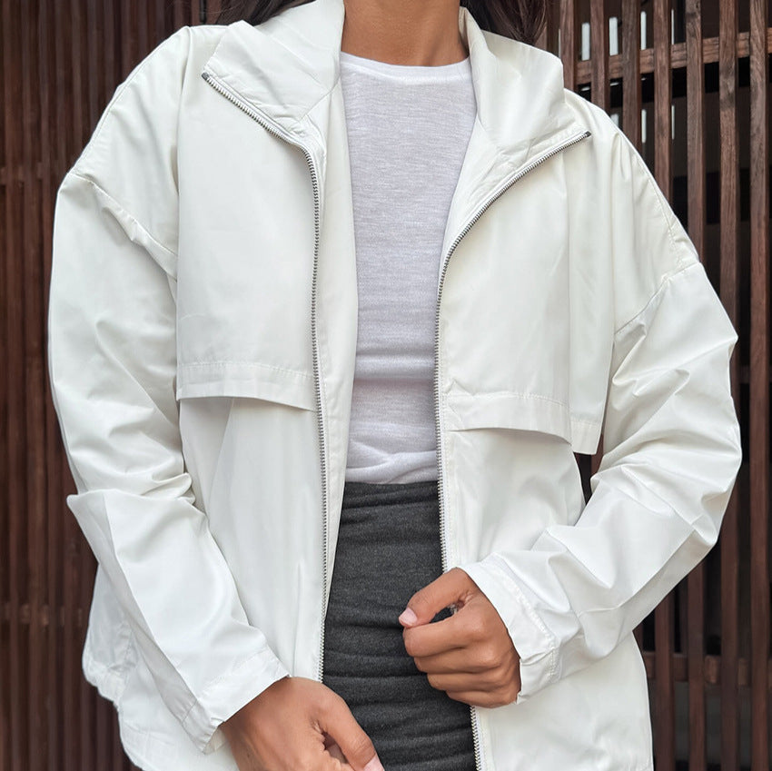 Damen Sportliche Übergangsjacke mit hohem Kragen und weitem Schnitt WW