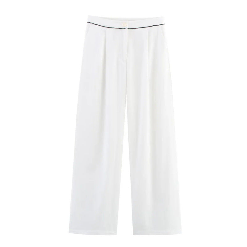 Damen weite Hochkannt-Hose mit eleganter Bundverzierung WW