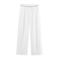Damen weite Hochkannt-Hose mit eleganter Bundverzierung WW