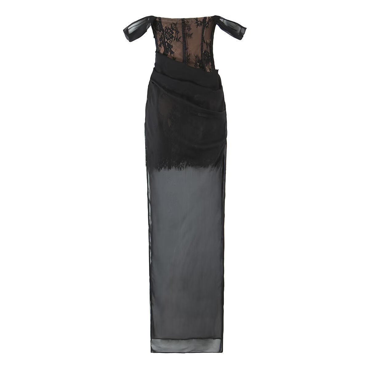 Damen aufwendiges Spitzenkleid mit eleganten Rüschendetails WW