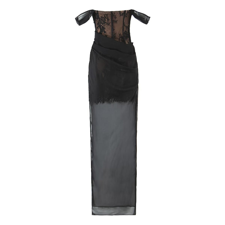 Damen aufwendiges Spitzenkleid mit eleganten Rüschendetails WW